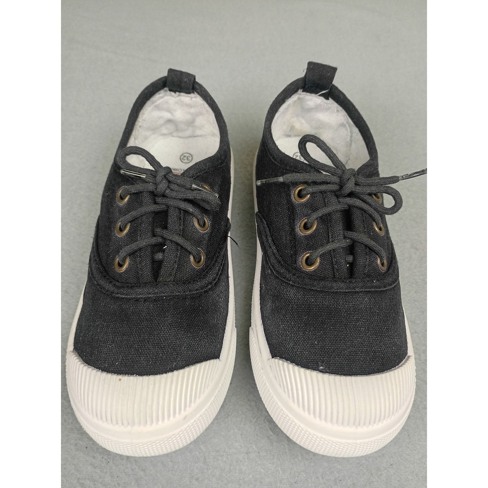 Baby Kids Black Canvas Lace Up Sneakers White Rubber Toe Cap Size 32
